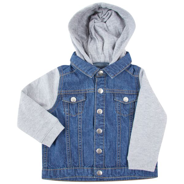 Denim jacket with fleece hood and sleeves Thumbnail