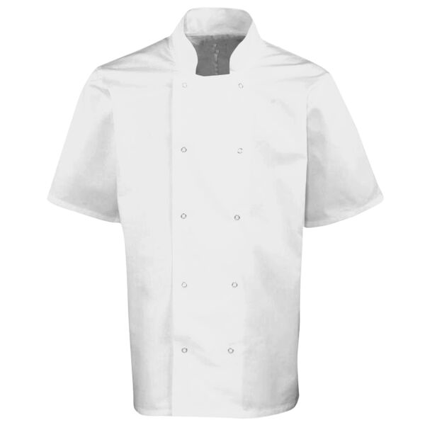 Studded front short sleeve chef's jacket Thumbnail